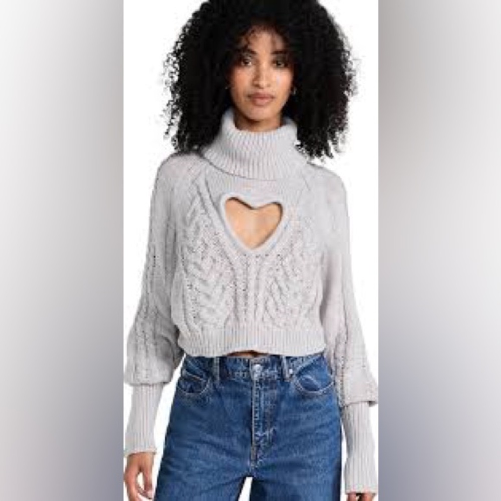 For Love and Lemons Vera Cropped Cut Out Sweater- Gray- EUC XS